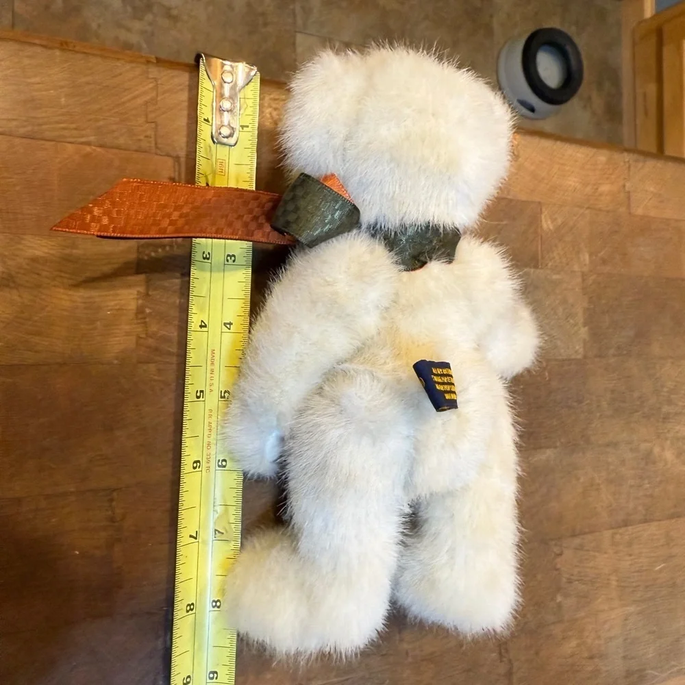 Fall 1988-2002 Boyds Bears White Plush Bear with Green and Orange Bow & Pumpkin